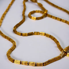 Vintage Modernist Textured Gold Tone Cylinder Bead Link Chain Necklace