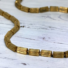 Vintage Modernist Textured Gold Tone Cylinder Bead Link Chain Necklace