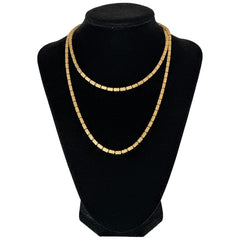 Vintage Modernist Textured Gold Tone Cylinder Bead Link Chain Necklace