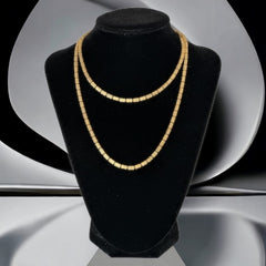 Vintage Modernist Textured Gold Tone Cylinder Bead Link Chain Necklace