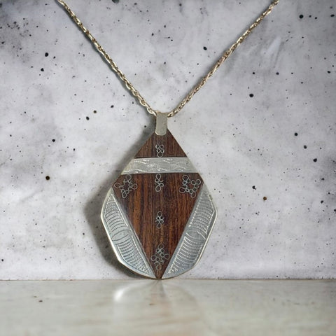 Vintage Touareg 'Ebony' Sterling Silver Inlaid Pendant Necklace