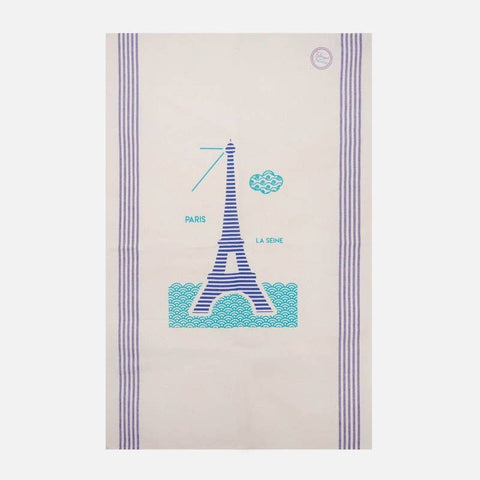 French Dish Towel - The Seine in Paris - Blue Eiffel Tower