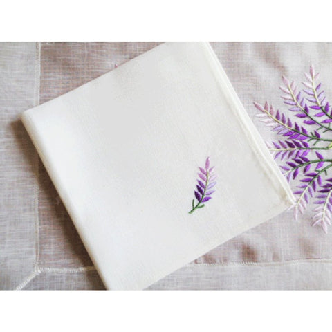 Lavender Embroidered White Napkin