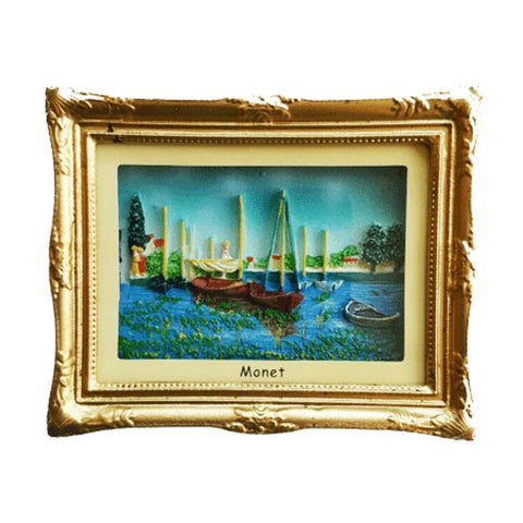 Decorative Magnet - 3D Gold Frame Painting - Les Bateaux Rouges d'Argenteuil by Monet.